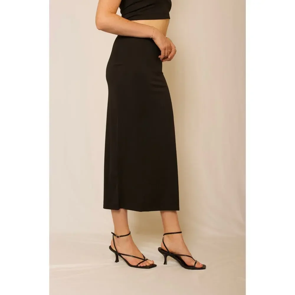 Julianne Bartolotta Black Side Slit Crop Tank Top Midi 2 Piece Skirt Set Size S